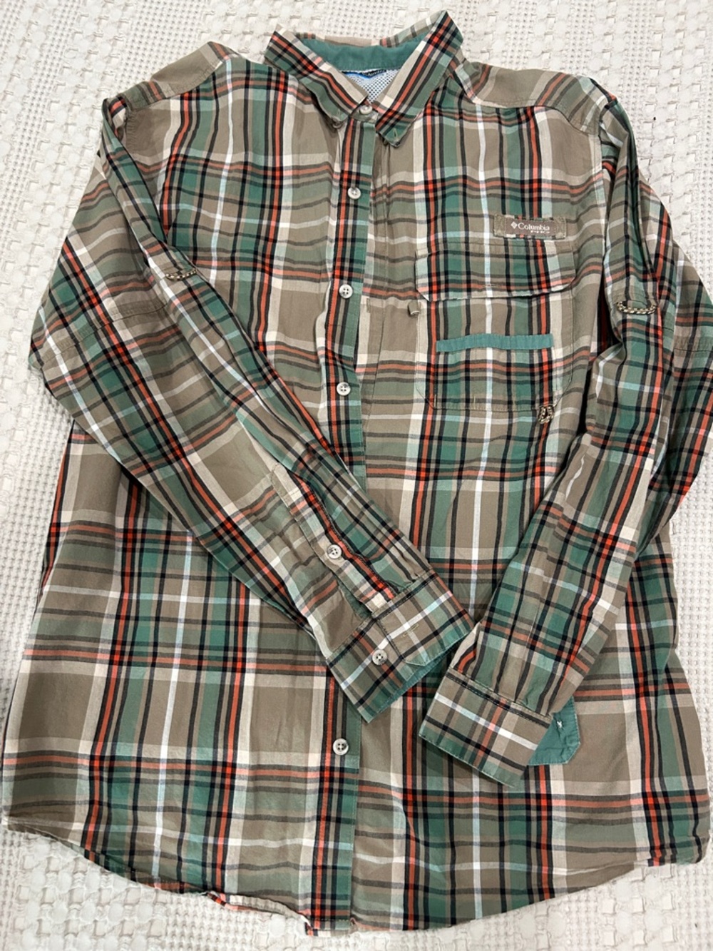Columbia Green Tan Plaid Button-Down Shirt